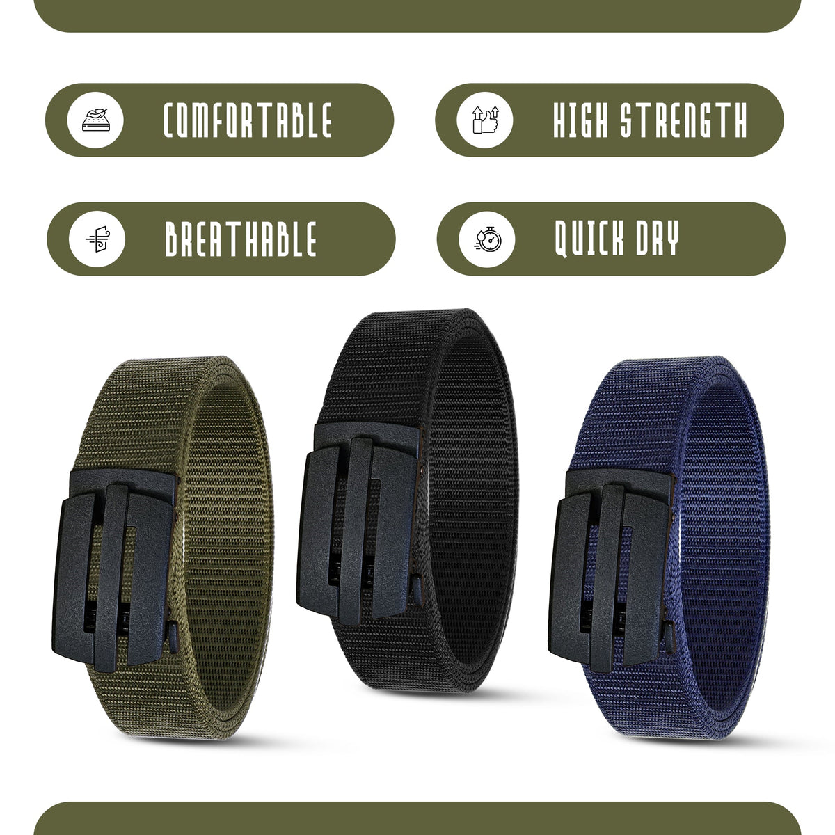 Nylon Webbing Belt with Plastic Slide Buckle – Army Green, Black or Navy, 120 cm - photo 8