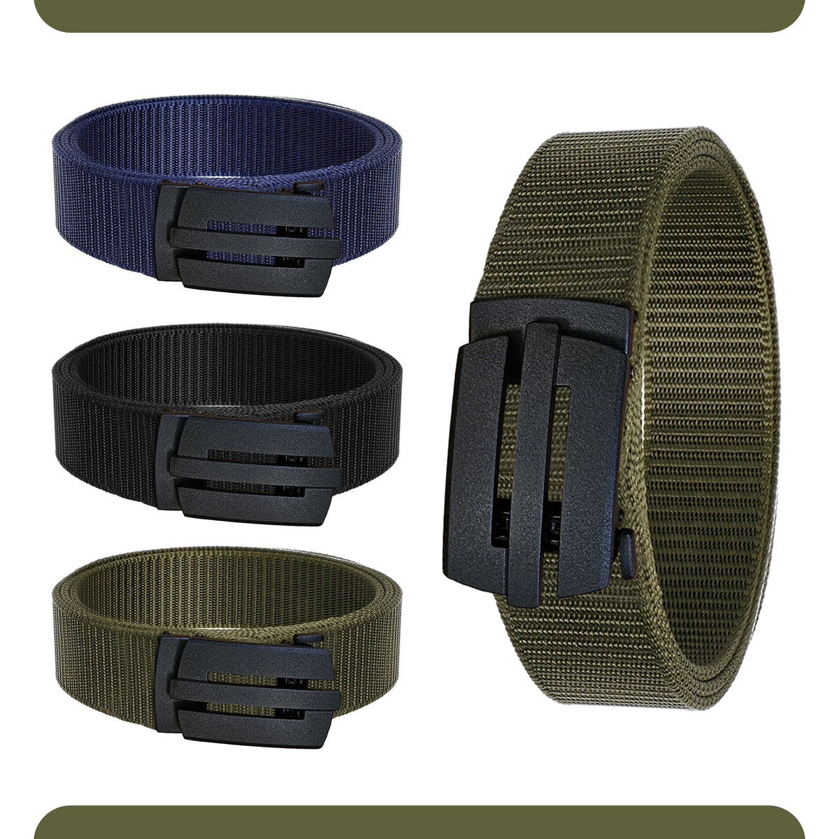 Nylon Webbing Belt with Plastic Slide Buckle – Army Green, Black or Navy, 120 cm