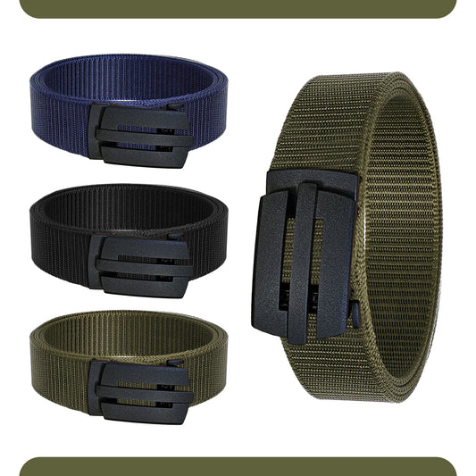 Nylon Webbing Belt with Plastic Slide Buckle – Army Green, Black or Navy, 120 cm