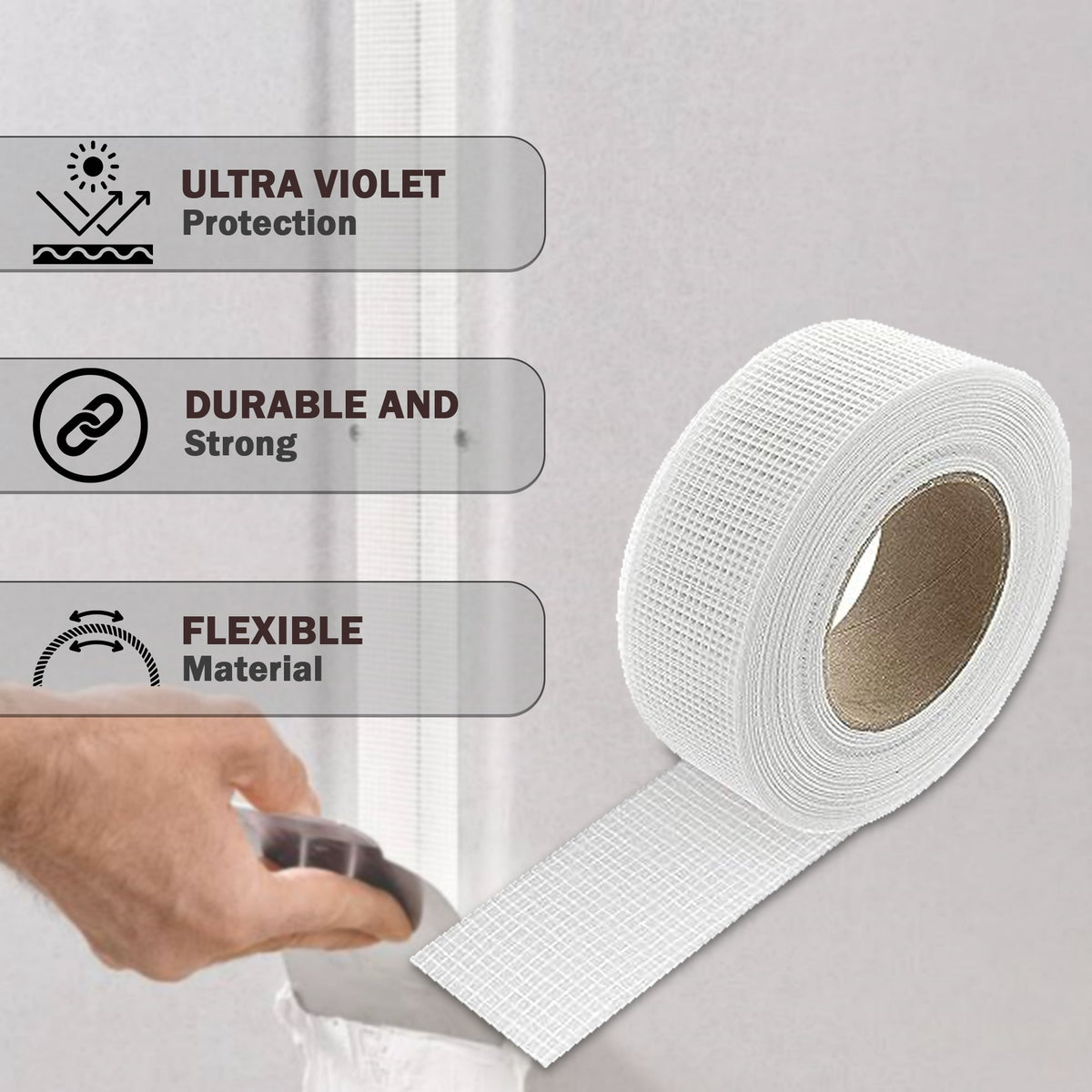 Self-Adhesive Fibreglass Mesh Tape – 50 mm x 45 m, Drywall & Crack Repair - photo 4