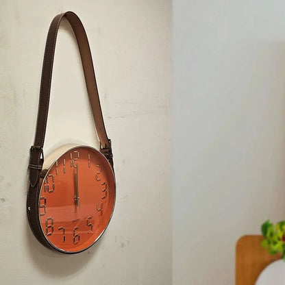 Hanging Wall Clock with Leather Strap – 30 cm, Black, Green, Orange or White - photo 11