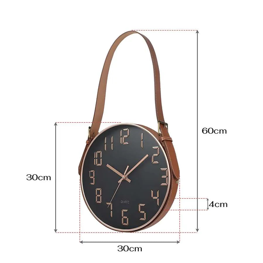 Hanging Wall Clock with Leather Strap – 30 cm, Black, Green, Orange or White - photo 3