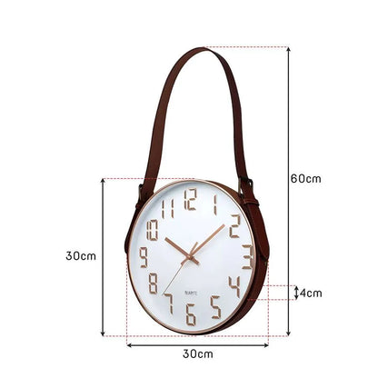 Hanging Wall Clock with Leather Strap – 30 cm, Black, Green, Orange or White - photo 4