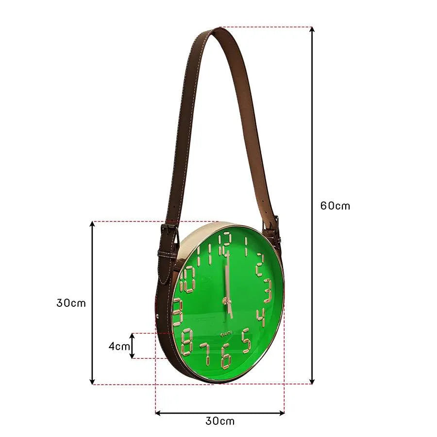 Hanging Wall Clock with Leather Strap – 30 cm, Black, Green, Orange or White - photo 5