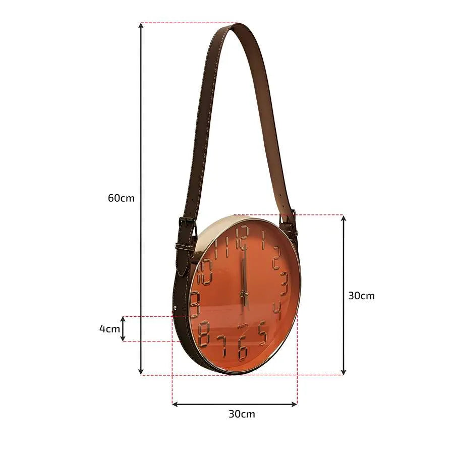 Hanging Wall Clock with Leather Strap – 30 cm, Black, Green, Orange or White - photo 6