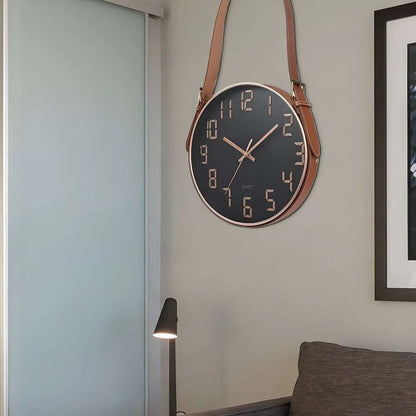 Hanging Wall Clock with Leather Strap – 30 cm, Black, Green, Orange or White - photo 7