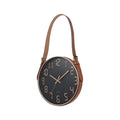 Hanging Wall Clock with Leather Strap – 30 cm, Black, Green, Orange or White - Black