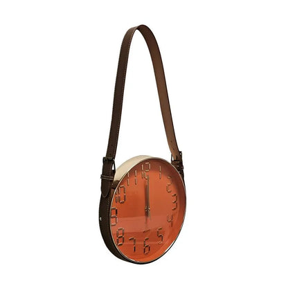 Hanging Wall Clock with Leather Strap – 30 cm, Black, Green, Orange or White - Orange
