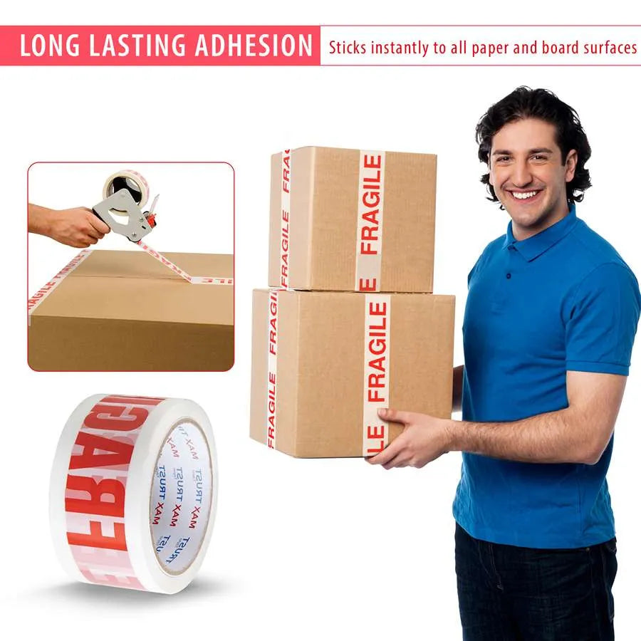 Fragile Printed Packing Tape – 48 mm x 50 m, Red on White, Single Roll - photo 4
