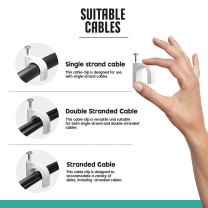 Round Cable Clips with Steel Nails, 7 mm – Pack of 100, White - photo 4