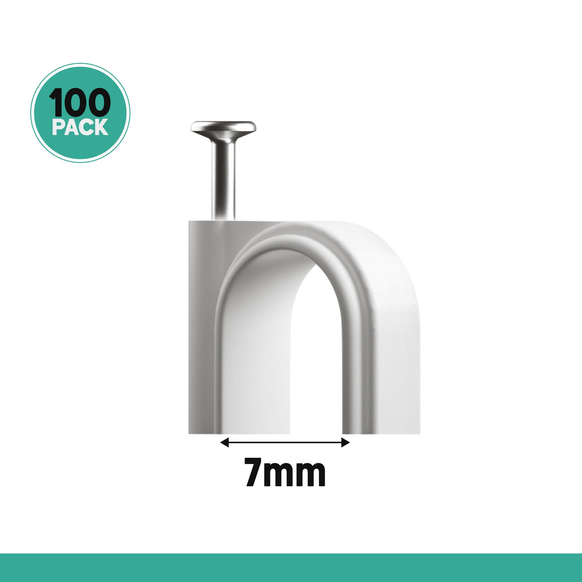 Round Cable Clips with Steel Nails, 7 mm – Pack of 100, White