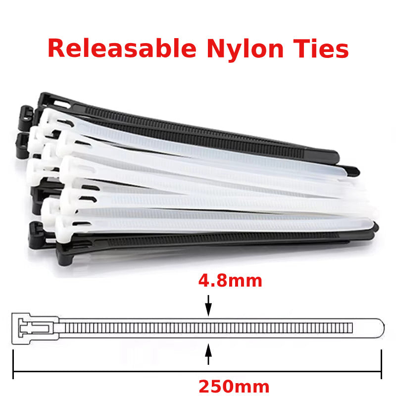 Releasable Nylon Cable Ties, Pack of 100 – Black or White, 200 to 300 mm - photo 3