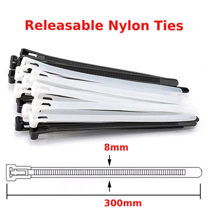 Releasable Nylon Cable Ties, Pack of 100 – Black or White, 200 to 300 mm - photo 4