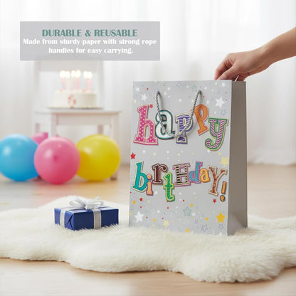 Happy Birthday Gift Bags with Handles – Pack of 12, 4 Designs, 26 x 32 cm - photo 4