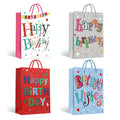 Happy Birthday Gift Bags with Handles – Pack of 12, 4 Designs, 26 x 32 cm