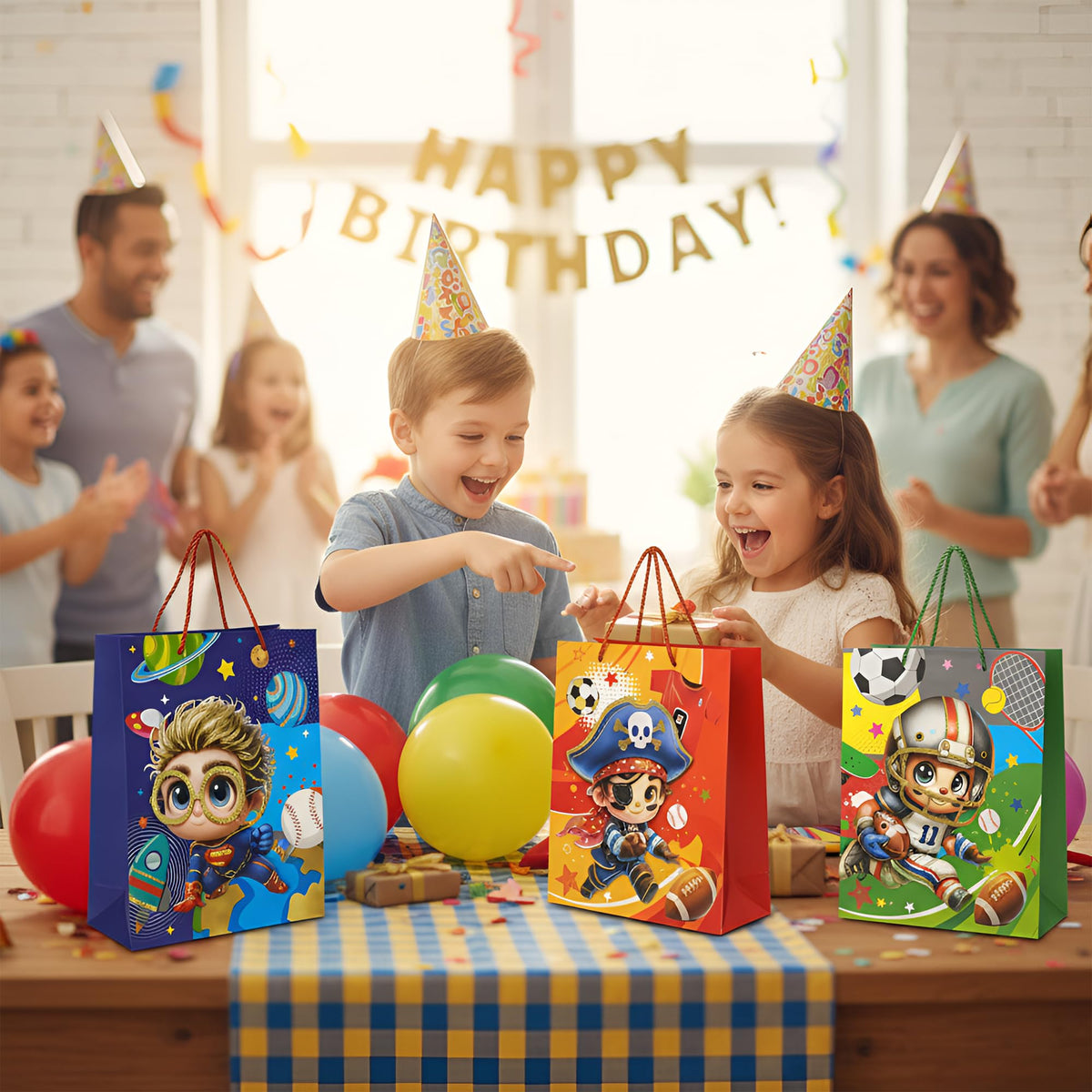 Cartoon Hero Gift Bags with Handles – Pack of 12, 4 Designs, 26 x 32 cm - photo 4