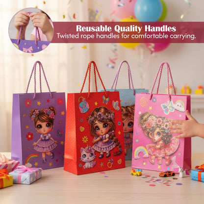 Cartoon Girl Gift Bags with Handles – Pack of 12, 2 Design Sets, 26 x 32 cm - photo 8