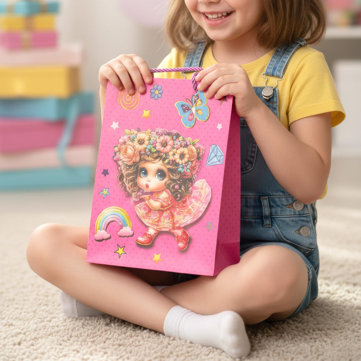 Cartoon Girl Gift Bags with Handles – Pack of 12, 2 Design Sets, 26 x 32 cm - photo 9