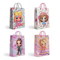 Cartoon Girl Gift Bags with Handles – Pack of 12, 2 Design Sets, 26 x 32 cm - Pastel Dolls
