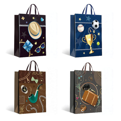 Gentleman & Sports Gift Bags with Handles – Pack of 12, 4 Designs, 26 x 32 cm