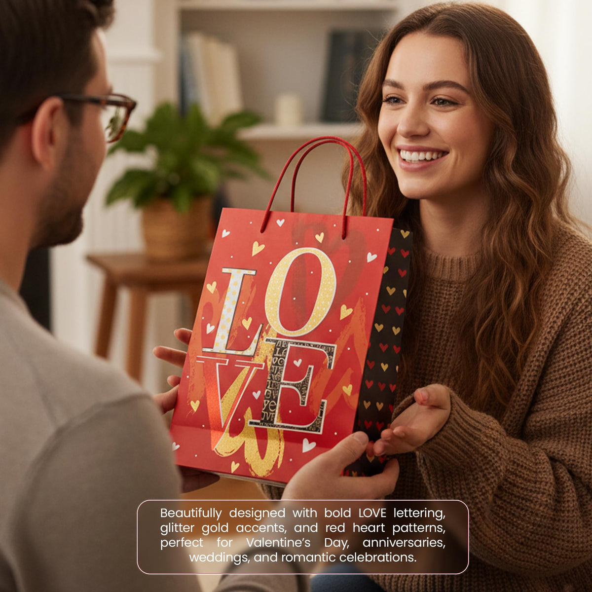 LOVE Valentine's Gift Bags with Handles – Pack of 12, 4 Designs, 30 x 39 cm - photo 5