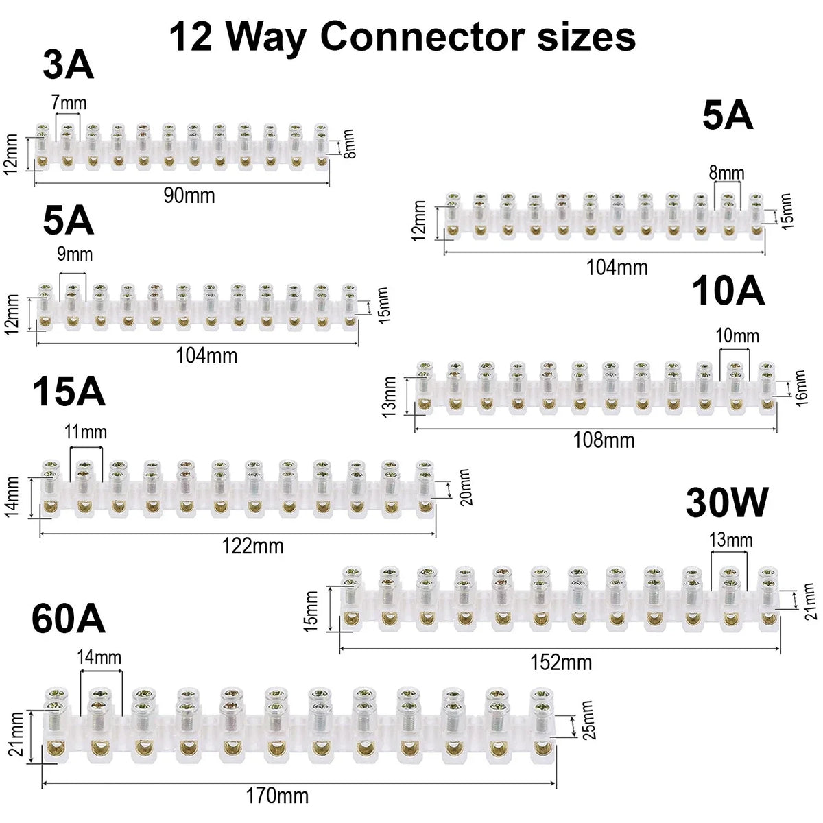12 Way Choc Block Connector Strip – 5A, 6A, 10A, 15A & 60A - photo 4