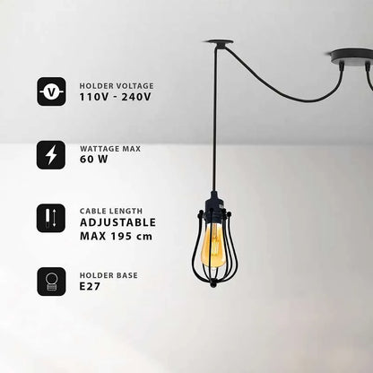 2-Light Swag Spider Pendant – Cage, Curvy or Dome Shades, E27 - photo 2
