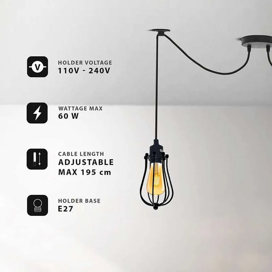 2-Light Swag Spider Pendant – Cage, Curvy or Dome Shades, E27 - photo 2