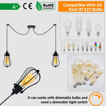 2-Light Swag Spider Pendant – Cage, Curvy or Dome Shades, E27 - photo 3