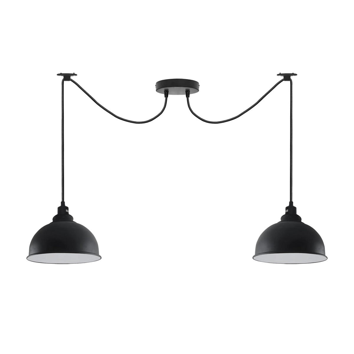 2-Light Swag Spider Pendant – Cage, Curvy or Dome Shades, E27 - Black, Curvy 29 cm Black & White Inner, Without Bulb
