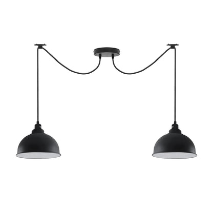 2-Light Swag Spider Pendant – Cage, Curvy or Dome Shades, E27 - Black, Curvy 29 cm Black & White Inner, Without Bulb