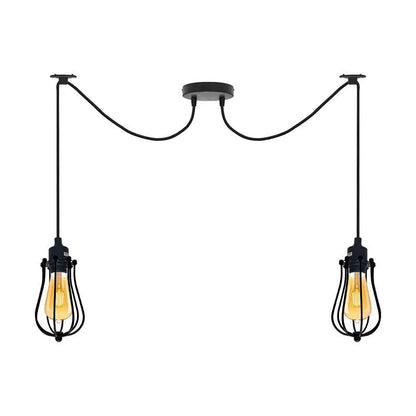 2-Light Swag Spider Pendant – Cage, Curvy or Dome Shades, E27 - Black, Balloon Cage Black, 2 x T130 LED Bulbs 4W