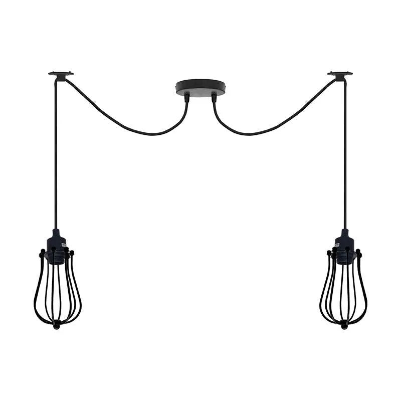 2-Light Swag Spider Pendant – Cage, Curvy or Dome Shades, E27 - Black, Balloon Cage Black, Without Bulb
