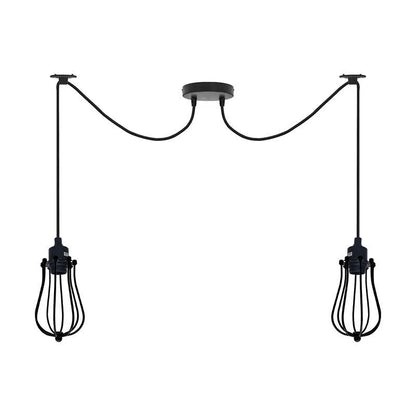 2-Light Swag Spider Pendant – Cage, Curvy or Dome Shades, E27 - Black, Balloon Cage Black, Without Bulb