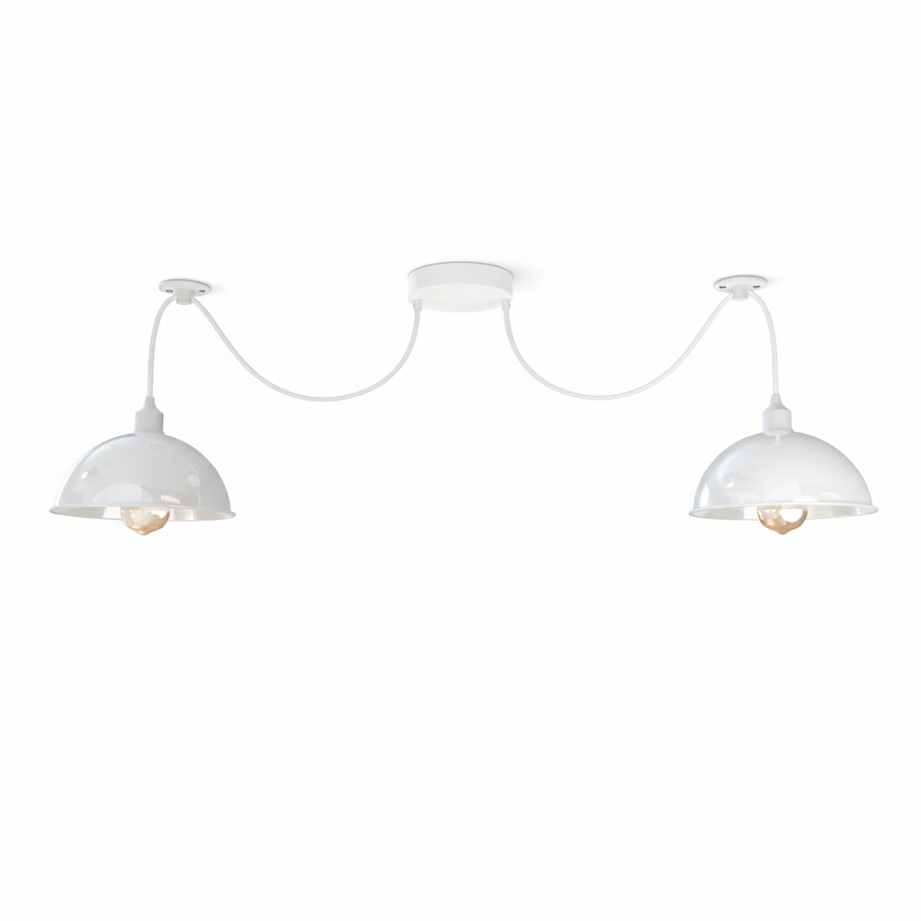 2-Light Swag Spider Pendant – Cage, Curvy or Dome Shades, E27 - White, Dome 21 cm White, Without Bulb