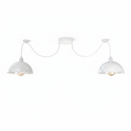 2-Light Swag Spider Pendant – Cage, Curvy or Dome Shades, E27 - White, Dome 21 cm White, Without Bulb
