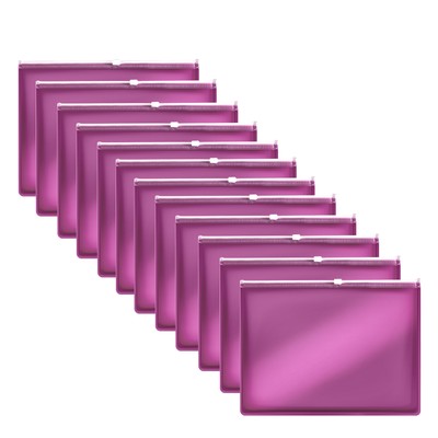 Zip Document Wallets, Pack of 12 – A4 or A5, Single Colour or Assorted - Pink, A4, Pack of 12