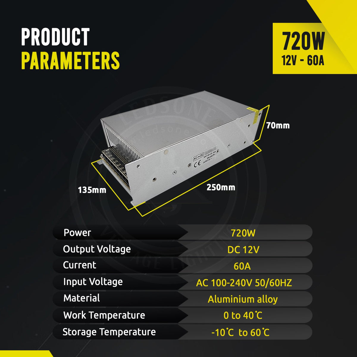 12V IP20 Enclosed Switching Power Supply – 12W to 600W - photo 2