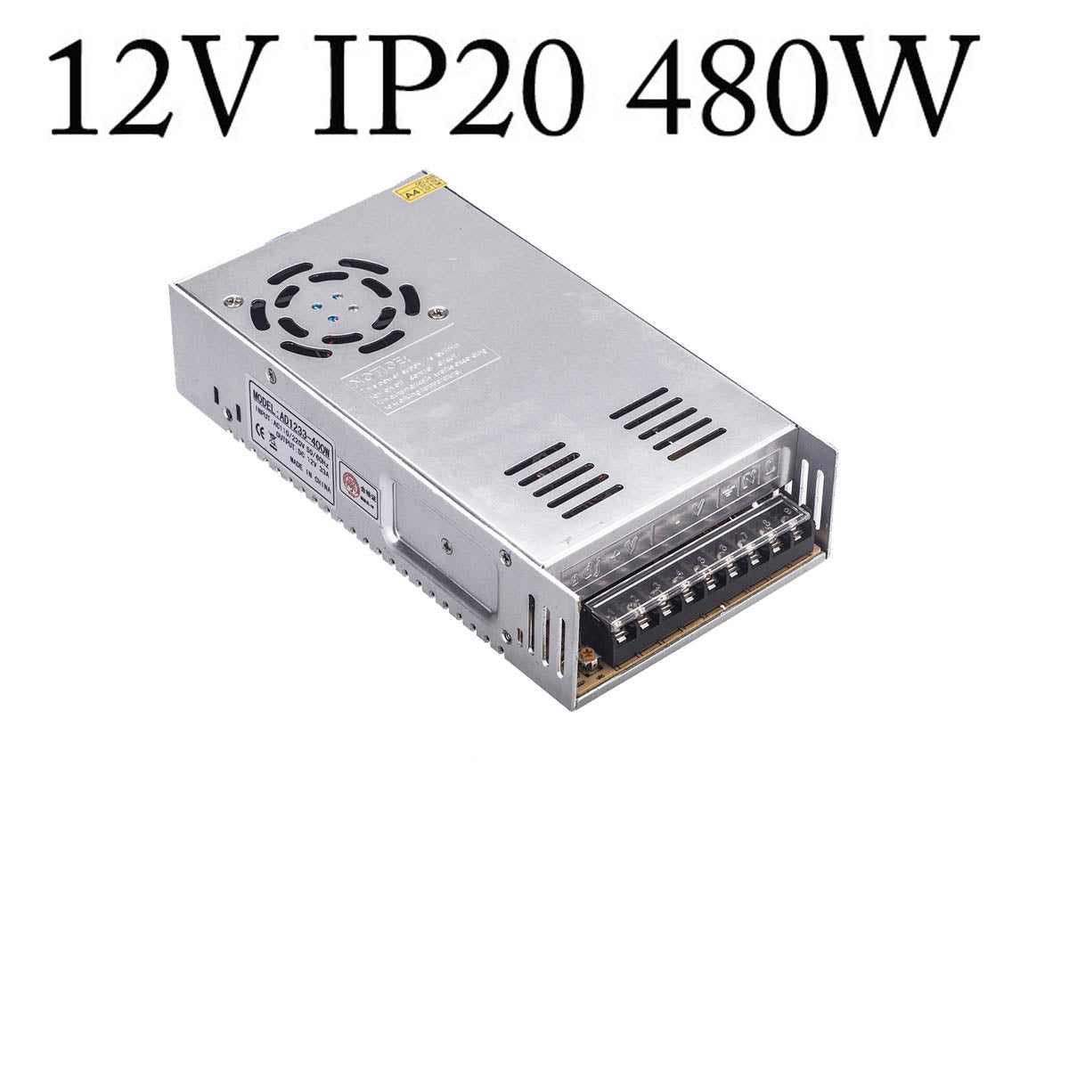 12V IP20 Enclosed Switching Power Supply – 12W to 600W - 480W, Single