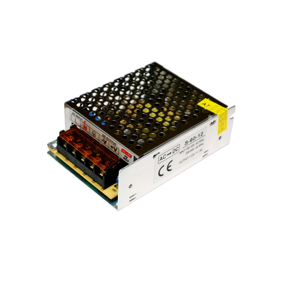 12V IP20 Enclosed Switching Power Supply – 12W to 600W - 60W, Single