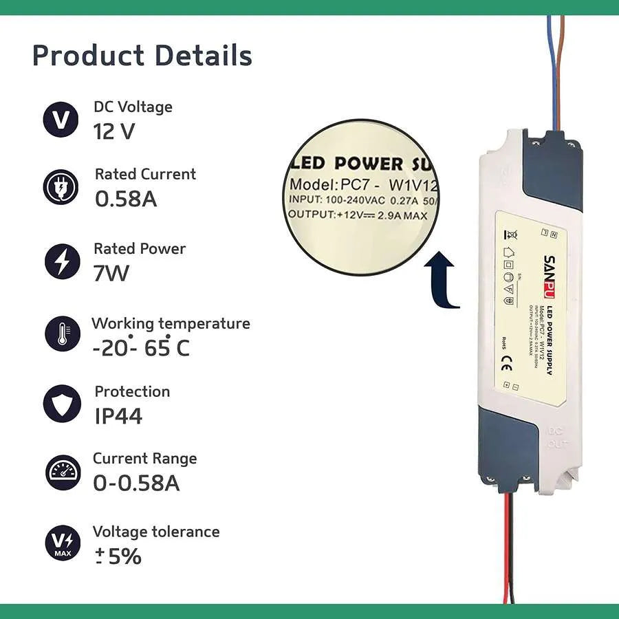 12V IP44 LED Driver Constant Voltage – 7W to 60W - photo 3