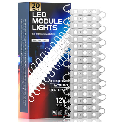 12V IP67 LED Injection Modules – Cool White, Warm White, Green, Blue & RGB - Pack of 20, Cool White