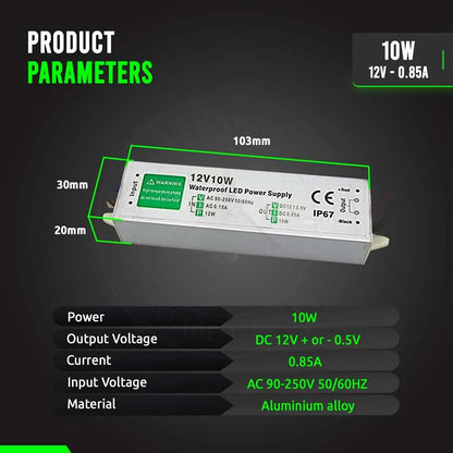 12V IP67 Waterproof LED Driver – 10W to 350W - Single, 10W