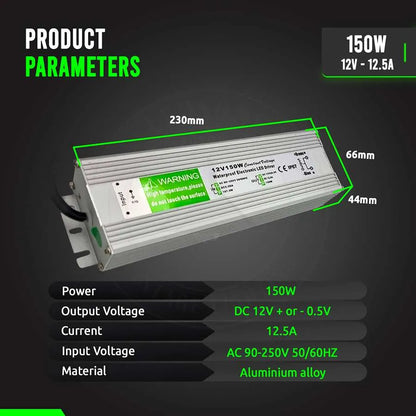 12V IP67 Waterproof LED Driver – 10W to 350W - Single, 150W