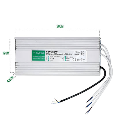 12V IP67 Waterproof LED Driver – 10W to 350W - Single, 250W