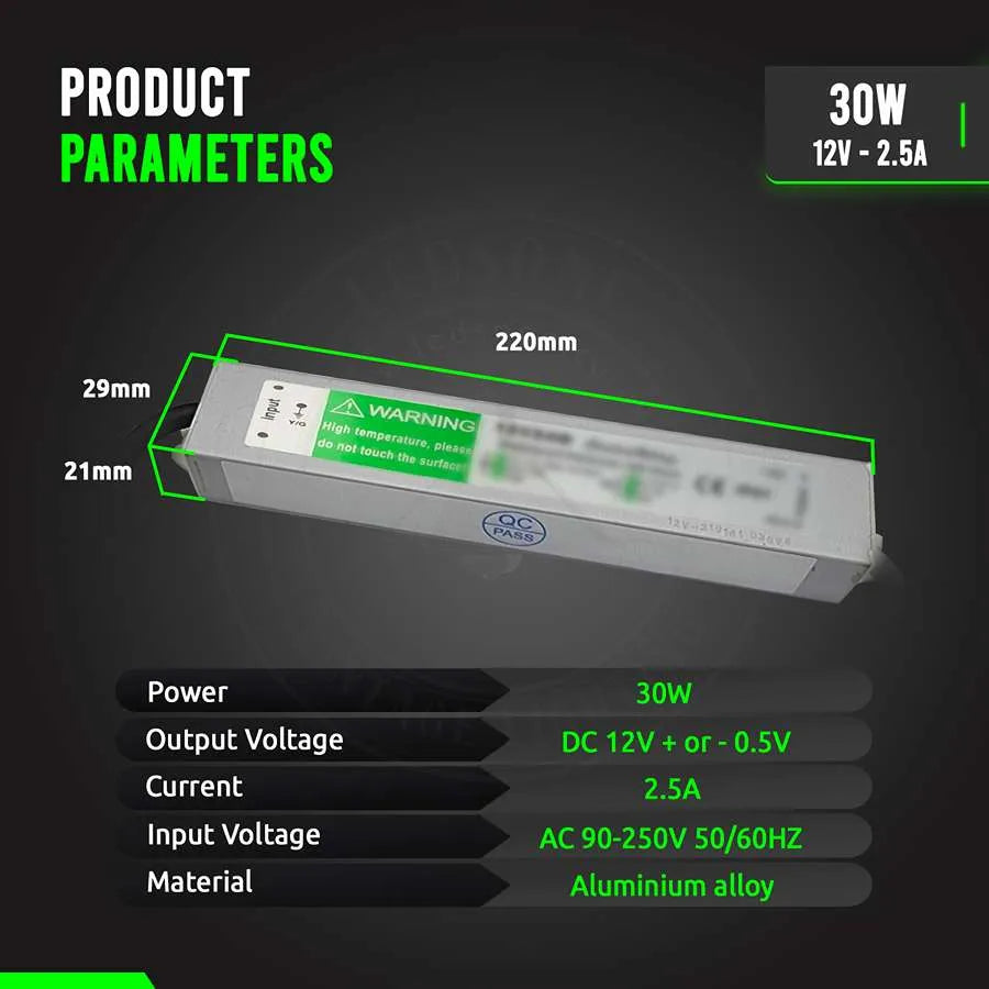 12V IP67 Waterproof LED Driver – 10W to 350W - Single, 30W