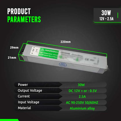 12V IP67 Waterproof LED Driver – 10W to 350W - Single, 30W