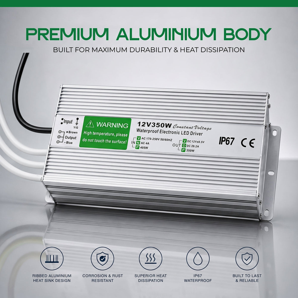 12V IP67 Waterproof LED Driver – 10W to 350W - Single, 350W