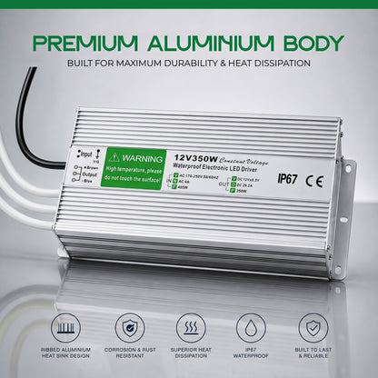 12V IP67 Waterproof LED Driver – 10W to 350W - Single, 350W