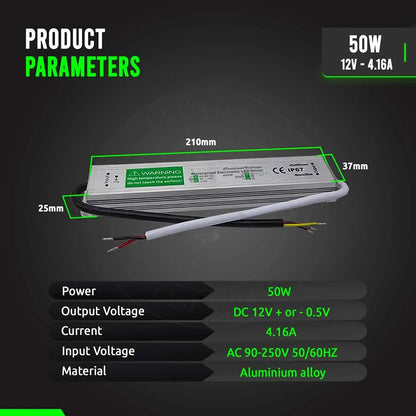 12V IP67 Waterproof LED Driver – 10W to 350W - Single, 50W